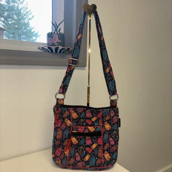 Mythical Cats Laurel Burch Small Canvas Purse Crossbody Tote Handbag Purp Blu Pi - Picture 2 of 6